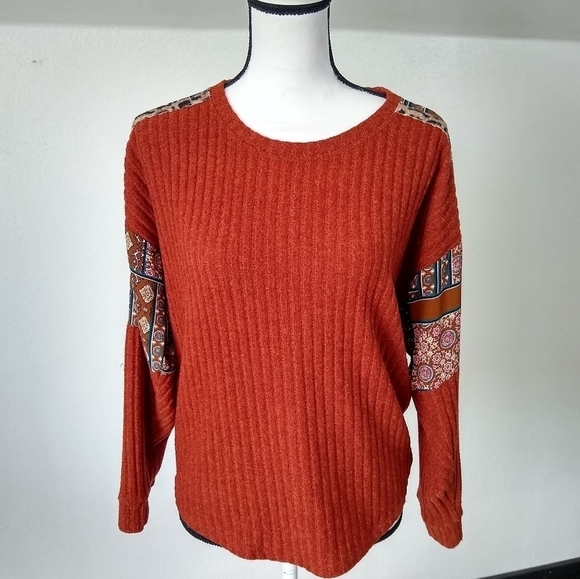 SALE 🛍️ MAURICES burnt orange mix print ribbed top Womens size S - Picture 3 of 11